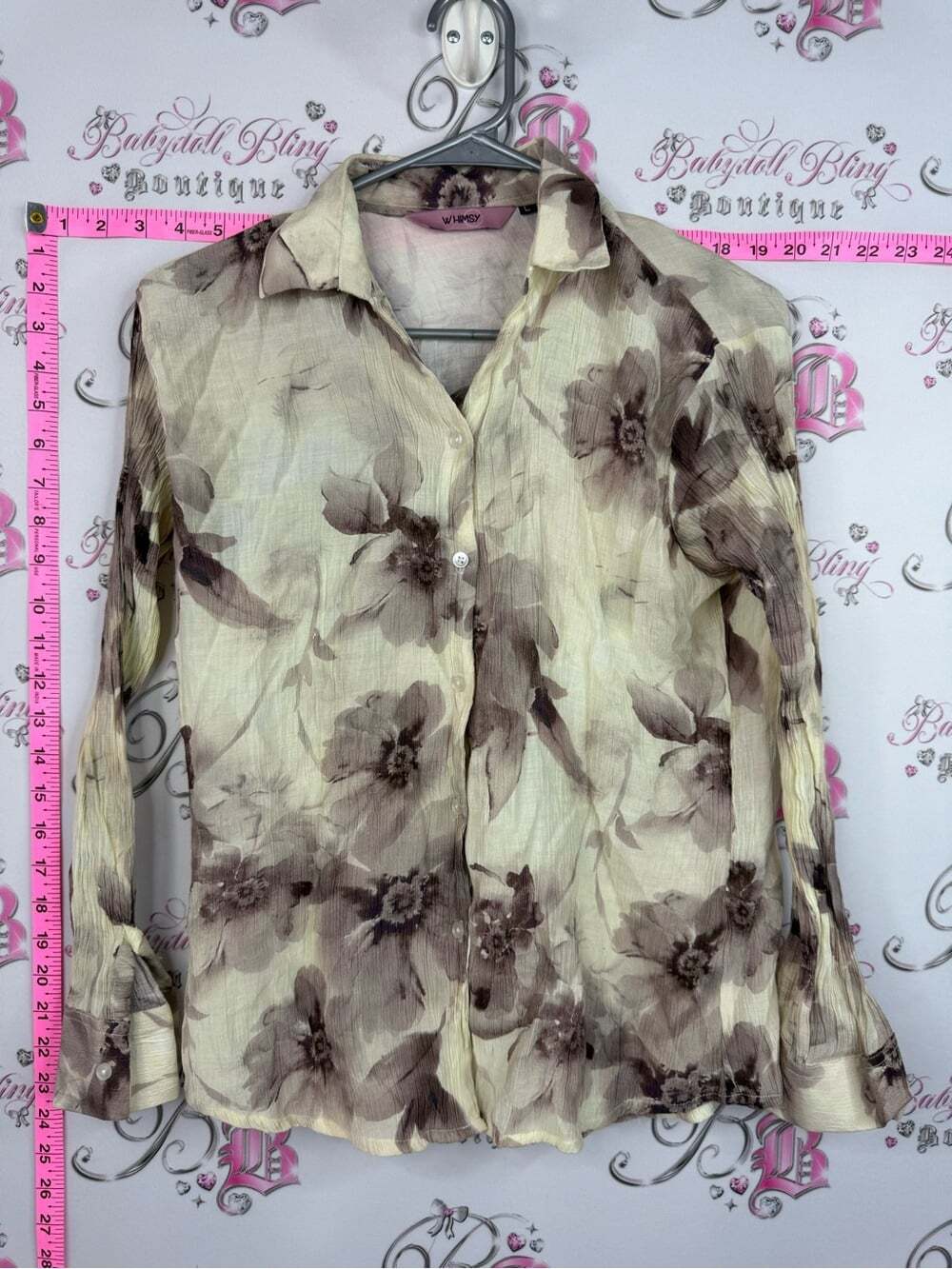 WHIMSY button up Women’s Floral Button-Down Shirt - Cream and Brown
